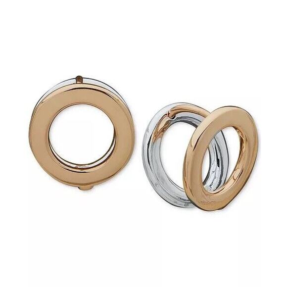 Anne Klein 2-Tone Huggie Hoop Earrings O Style Shiny Trendy Fashion Chic NWT - Picture 1 of 13